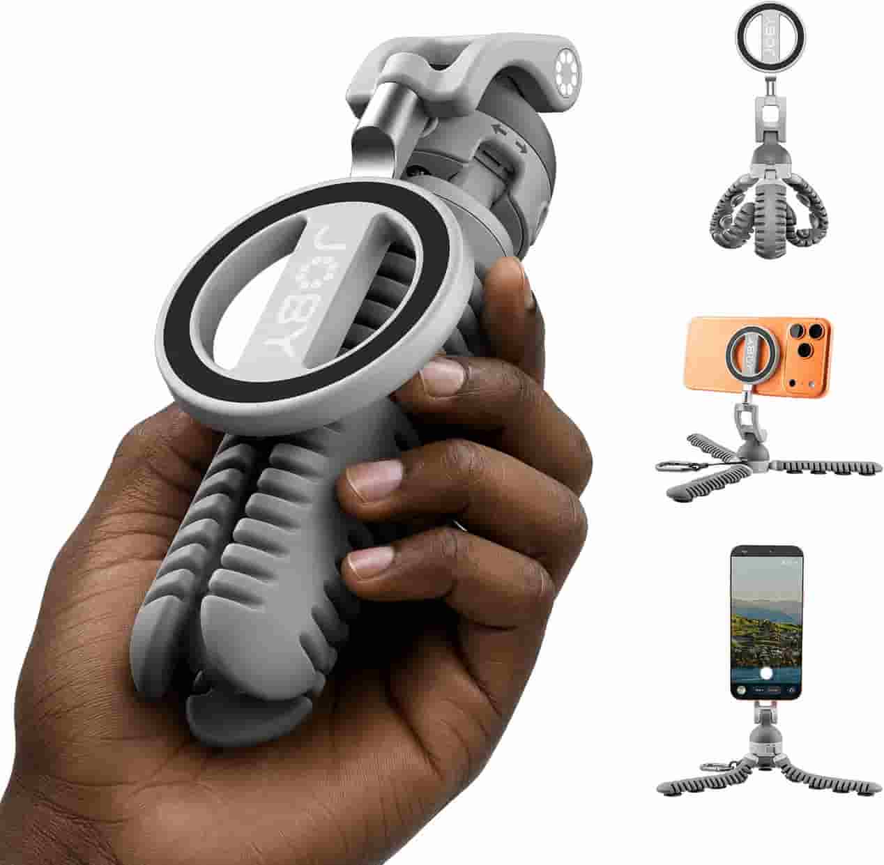 JOBY PZ01 Podzilla Octopus Suction Tripod w/ MagSafe Mount (Grey) – Flexible Smartphone Mount Available