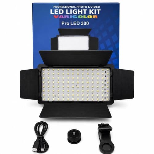 Professional Photo & Video Pro LED 300 Bi-Color Panel Light | 3200K–6500K Adjustable Temperature, 300 LEDs, Compact On-Camera & Tripod Mount
