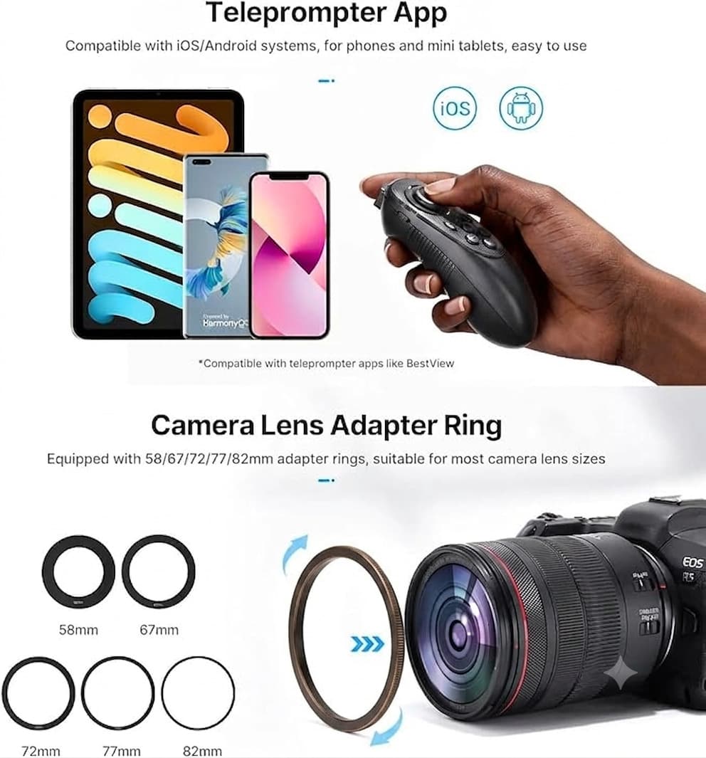 Ulanzi RT02 Foldable Teleprompter for DSLR Cameras and Smartphones with Remote Control