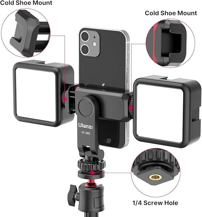 Ulanzi ST-06S Phone Tripod Mount with Cold Shoe – Rotatable Smartphone Clamp for Vlogging