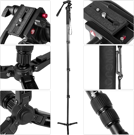 Kingjoy Professional Camera Tripod & Monopod Combo | Heavy-Duty Aluminum, 360° Panoramic Ball Head, Quick Release Plate & Travel Bag